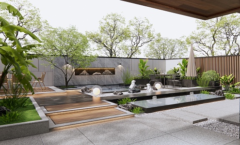 Modern courtyard landscape 3d model