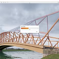 Scenic Modern Landscape Bridge With Wooden Structure And Steel Frame Over Water And Green Grass