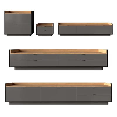 Sleek Grey Drawer Storage Cabinets With Wooden Interior And Various Sizes 3d model