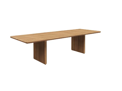 Wooden Dining Table With Long Striped Top And Vertical Grooved Legs Design 3d model