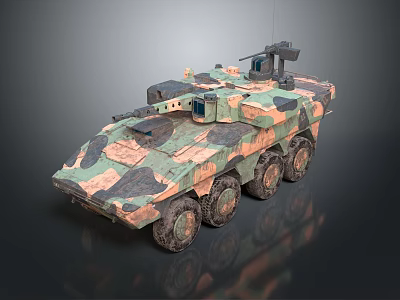 Military Armored Vehicle With Camouflage Paint Multiple Wheels And Top Mounted Weapon 3d model