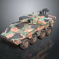 Military Armored Vehicle With Camouflage Paint Multiple Wheels And Top Mounted Weapon
