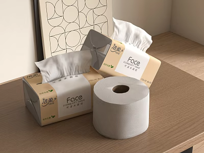 Household Essentials Soft Facial Tissue Boxes And Toilet Paper Roll For Daily Home Use 3d model