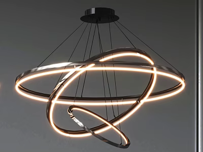 Sleek Modern Illuminated Chandelier With Multiple Circular Rings Hanging From Ceiling 3d model