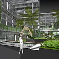 Modern Commercial Landscape With Lush Greenery Palm Trees Open Courtyard And Water Features