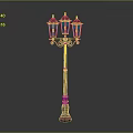 Vintage Street Lamp With Three Blue Glass Shades And Decorative Metal Pole