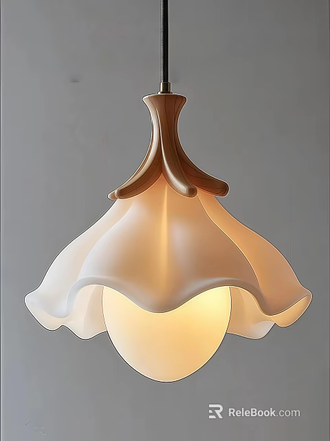 Elegant Modern Chandelier With White Petal Shaped Lampshade And Brown Top Structure For Home Decor 3d model 