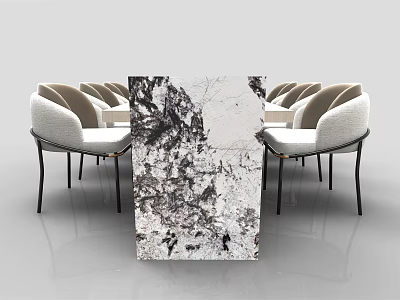 Modern Dining Table Set With Marble Top And Light Colored Chairs With Black Metal Legs 3d model