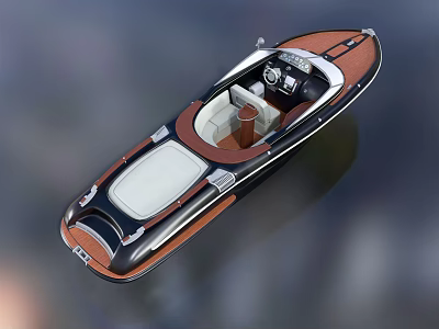Elegant Luxury Speedboat Featuring Wooden Trim White Deck And Cockpit Seats 3d model