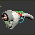 Sci Fi Weapon With White Body Red Circular Components Green Details And Blue Tubes