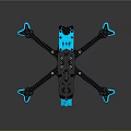 Carbon Fiber Drone Frame With Blue Components And Quadcopter Structure On Reflective Surface 3d model