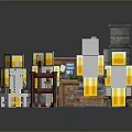 Pixel Style Scene Components Including Stone Structure Workbench Glowing Pillars Chests Pool And Weapon 3d model