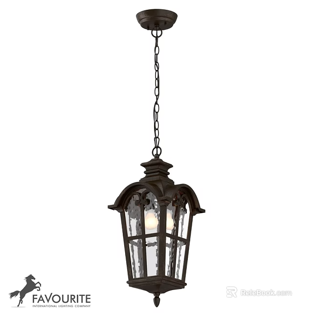 Outdoor Hanging Lantern With Black Metal Frame And Glass Shade 3d model 