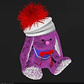 Pink Rabbit Doll Wearing White Hat With Red Pom Pom And Blue Scarf