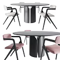 Modern Round Black Dining Table With Four Pink Upholstered Back Chairs Set For Dining Room 3d model