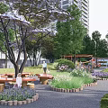 Residential Landscape in Residential Area with Trees Greenery Basketball Court Pathway and Motivational Signboards