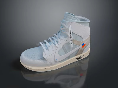 Nike High Top Light Gray Sneakers With Air Logo And Cream Sole Design 3d model