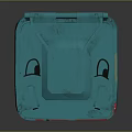 Blue Outdoor Trash Can With Red Graffiti White Figure And Wheels