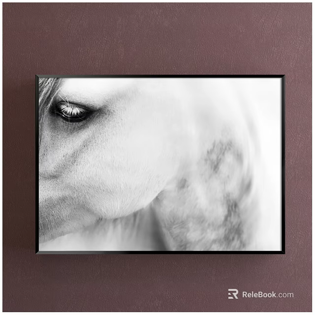 Black And White Horse Eye Close Up Animal Painting Framed Wall Art With Detailed Texture 3d model 