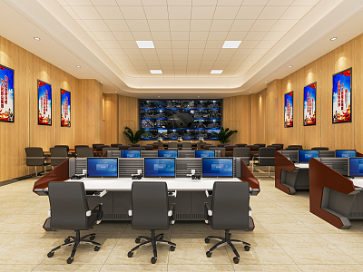 Modern monitoring room Command control room Dispatching command center Monitoring hall Command hall Office desks and chairs 3d model