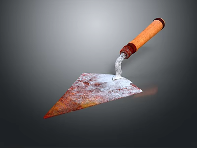 Household Construction Trowel Tool With Wooden Handle Rusted Metal Blade And Mortar Residue 3d model