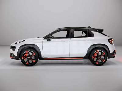 Modern White Crossover SUV With Black Roof And Red Accent Wheels 3d model