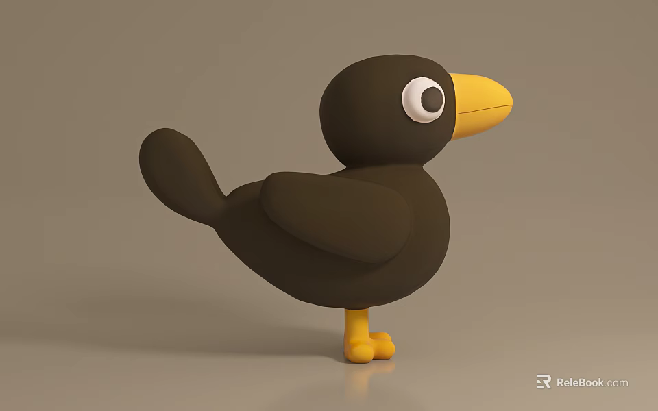 Minimalist Black Bird Ornament Set With Yellow Beak And Feet 3d model 