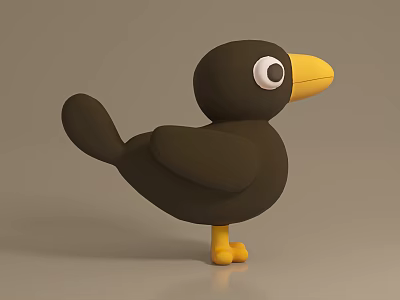 Minimalist Black Bird Ornament Set With Yellow Beak And Feet 3d model