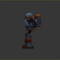 Mechanical Robot Character Design With Blue Orange Armor Clawed Arms And Numbered Parts