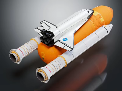 Detailed Space Shuttle Rocket Model With Orange Fuel Tank And White Boosters 3d model