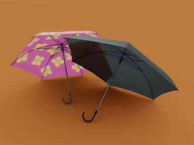Stylish Everyday Umbrella Collection Featuring Pink Flower Pattern And Black Design 3d model