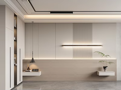 Elegant Modern Sofa Background Wall Interior Design With Decorative Strips And Wall Lamp 3d model