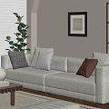 Beige Sectional Sofa With Decorative Pillows In Sunlit Living Room Coffee Table And Potted Plant