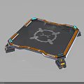 Tech Inspired Square Platform With Gray Surface Orange Border And Blue Accents White Central Emblem 3d model