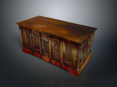Traditional Wooden Cabinet With Intricate Carved Details And Dark Brown Red Finish 3d model
