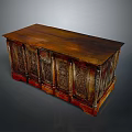 Traditional Wooden Cabinet With Intricate Carved Details And Dark Brown Red Finish