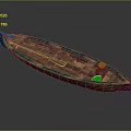Traditional Wooden Boat With Green Edge Red Circular Emblem And Wooden Structure For Water Transport