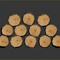 Stacked Pile Of Natural Wood Logs With Bark And Orange Cross Sections