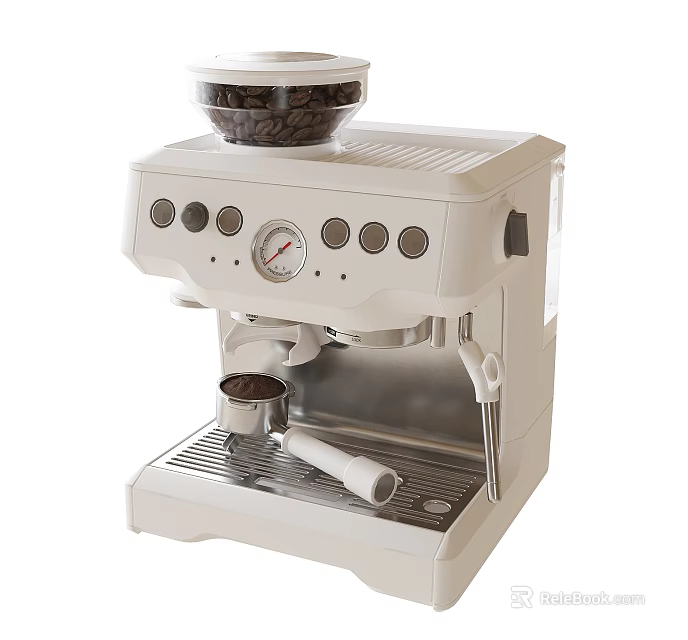 Home Kitchen Electric Coffee Machine With Bean Grinder Pressure Gauge And Milk Frother 3d model 