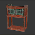 Red Two Tier Storage Cabinet With Grid Doors And Open Lower Shelf