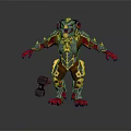 Fierce Beast Character Standing In Gold Silver Armor With Red Claws And Hammer