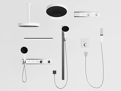 Modern Shower System Featuring Rain Head Handheld Unit And Control Knobs 3d model