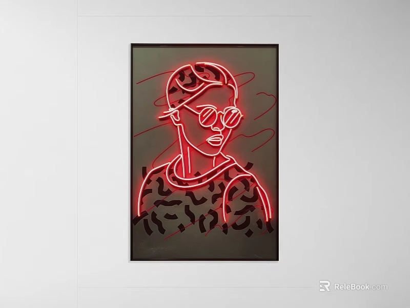 Stylish Neon Portrait Art With Red Outline Sunglasses And Patterned Shirt 3d model 