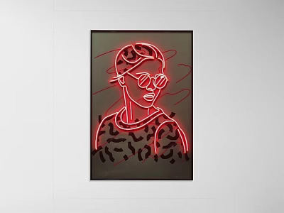 Stylish Neon Portrait Art With Red Outline Sunglasses And Patterned Shirt 3d model