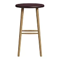 Wooden Bar Stool With Dark Round Seat And Sturdy Crossbar Support Legs