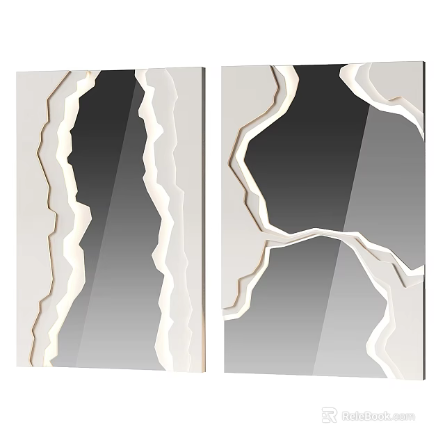 Decorative Two Panel Mirror With Irregular White Lines And Gradient Gray Background Design 3d model