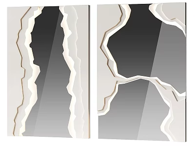 Decorative Two Panel Mirror With Irregular White Lines And Gradient Gray Background Design 3d model