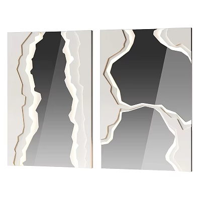 Decorative Two Panel Mirror With Irregular White Lines And Gradient Gray Background Design 3d model