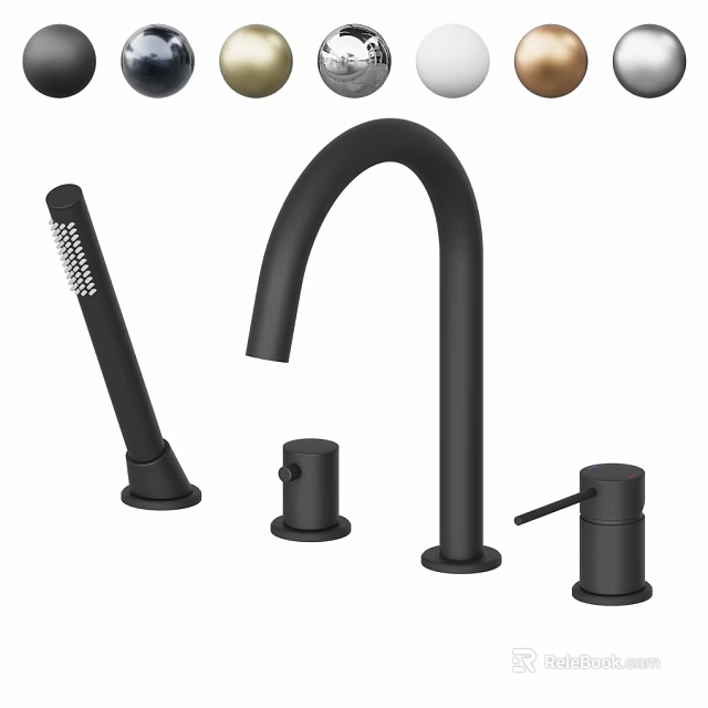 Black Modern Bathroom Faucet Set with Handheld Sprayer and Control Knobs 3d model 