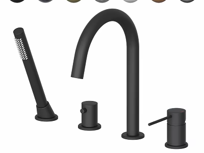 Black Modern Bathroom Faucet Set with Handheld Sprayer and Control Knobs 3d model